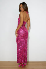 Fluttering Sights Maxi Dress Hot Pink Sequin