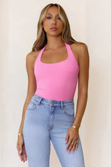 BASE Luxe Rib Simple Silhouette Halter Top Pink