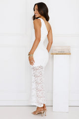 Champagne Crush One Shoulder Lace Maxi Dress White