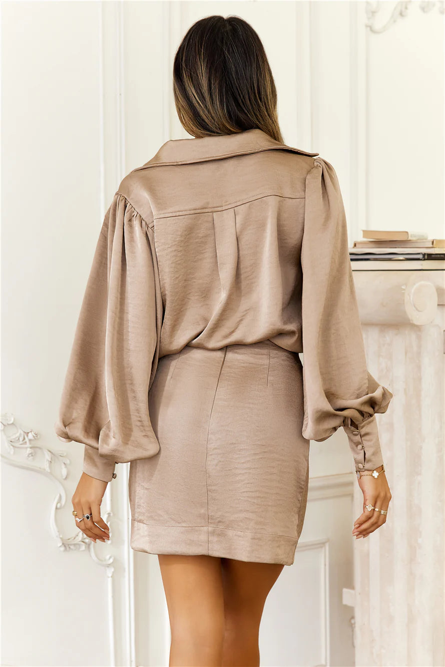 Understand Style Satin Shirt Mini Dress Mocha