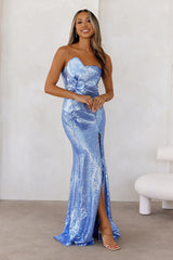 Enchanted Sparkle Strapless Sequin Maxi Dress Blue