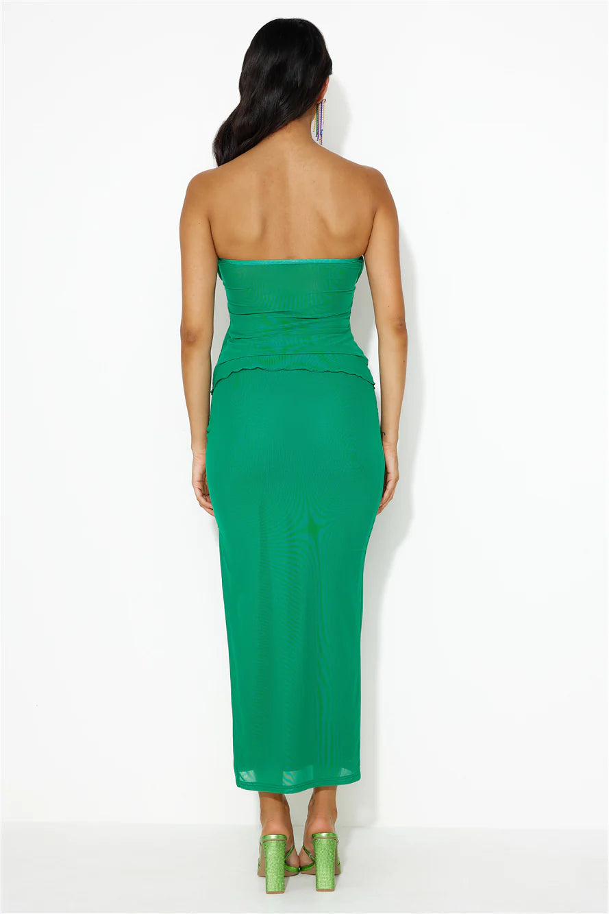 Era Of Style Mesh Strapless Crop Top Green