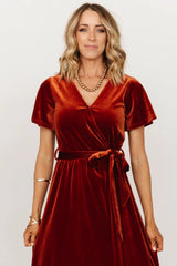 Nadine Velvet Midi Dress | Rust