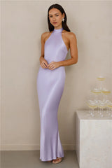 The Cleo Halter Satin Maxi Dress Lilac
