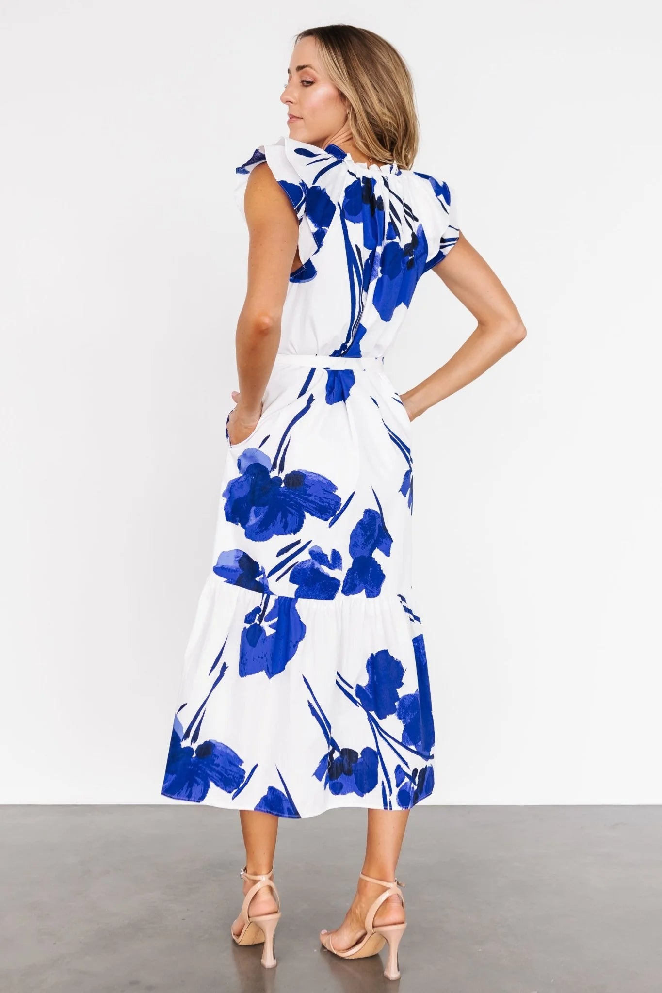 Blakely Button Dress | White + Cobalt