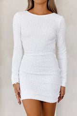 Formal Sparkle Long Sleeve Sequin Mini Dress White