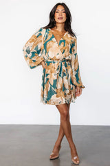 Juno Short Dress | Green + Gold Floral