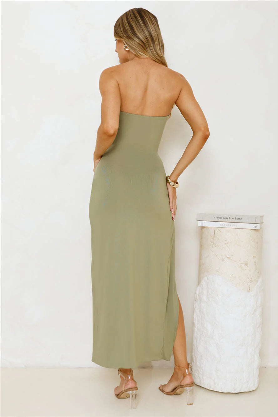 Caviar Please Strapless Midi Dress Olive