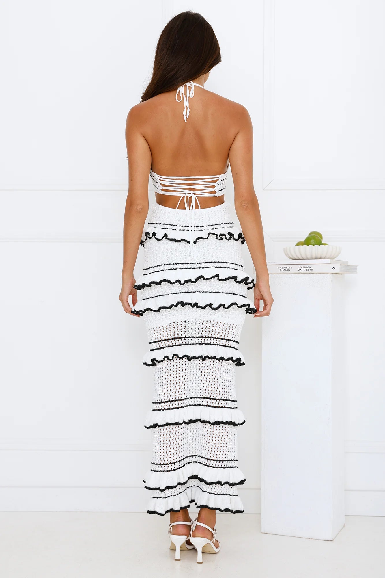 Beachside In Bali Knit Halter Maxi Dress White