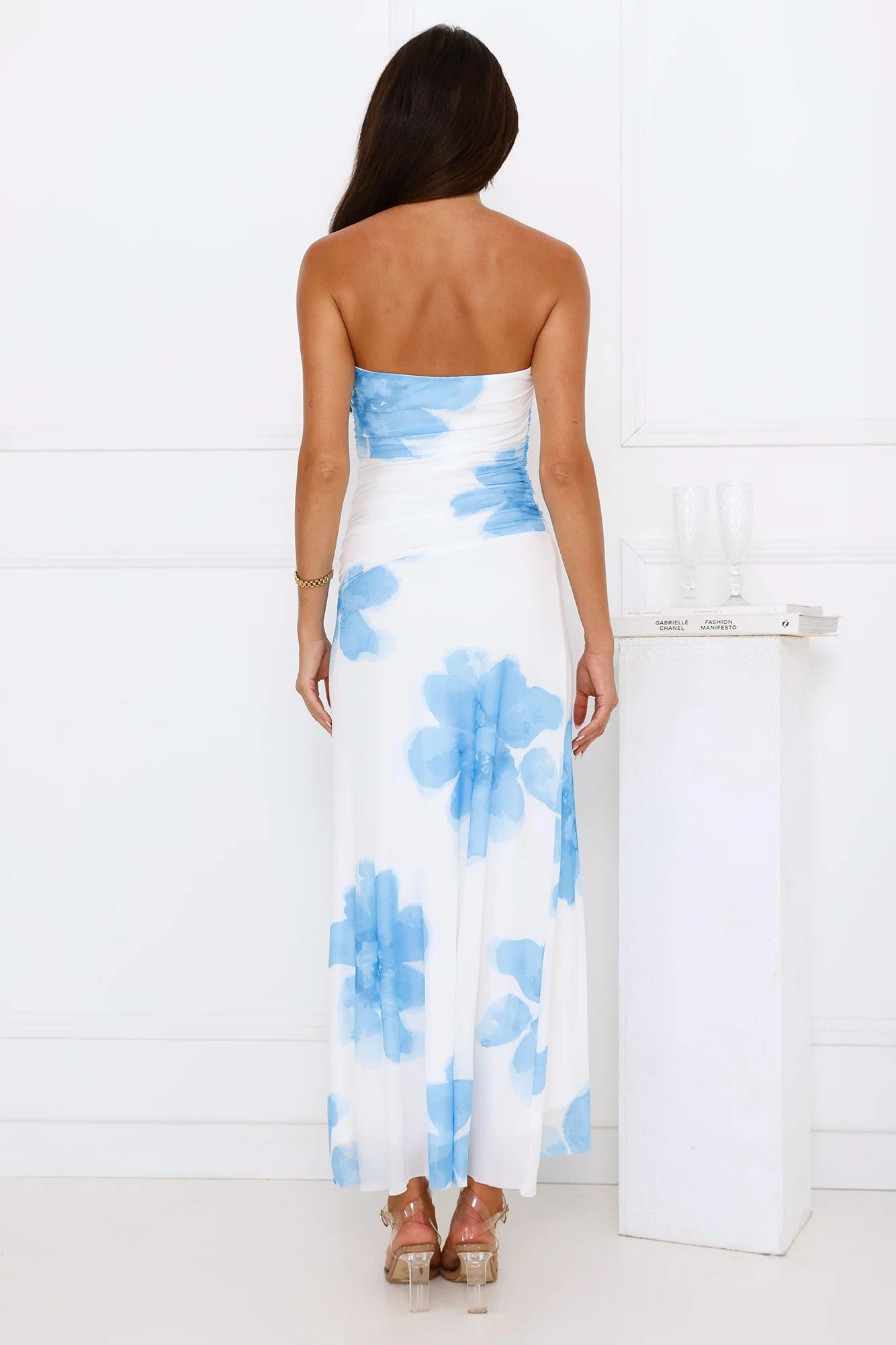 Designer Dream Strapless Mesh Maxi Dress Blue