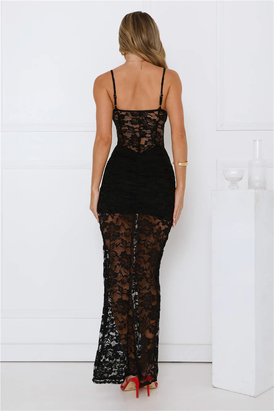 City Goddess Lace Maxi Dress Black