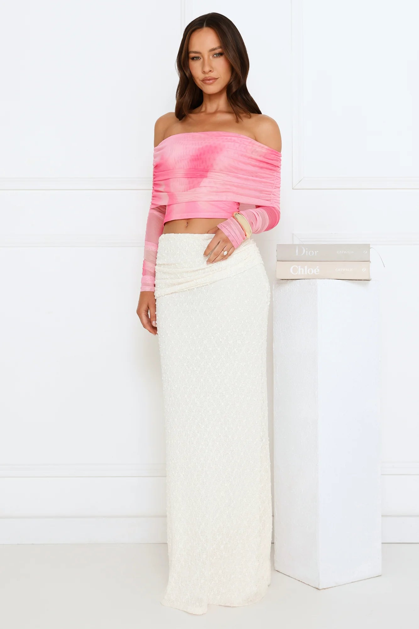 Glow Getter Girl Off Shoulder Crop Top Pink