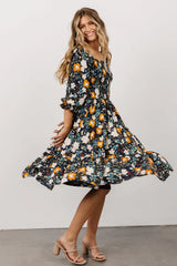 Marta Smocked Midi Dress | Dark Blue Vintage Floral