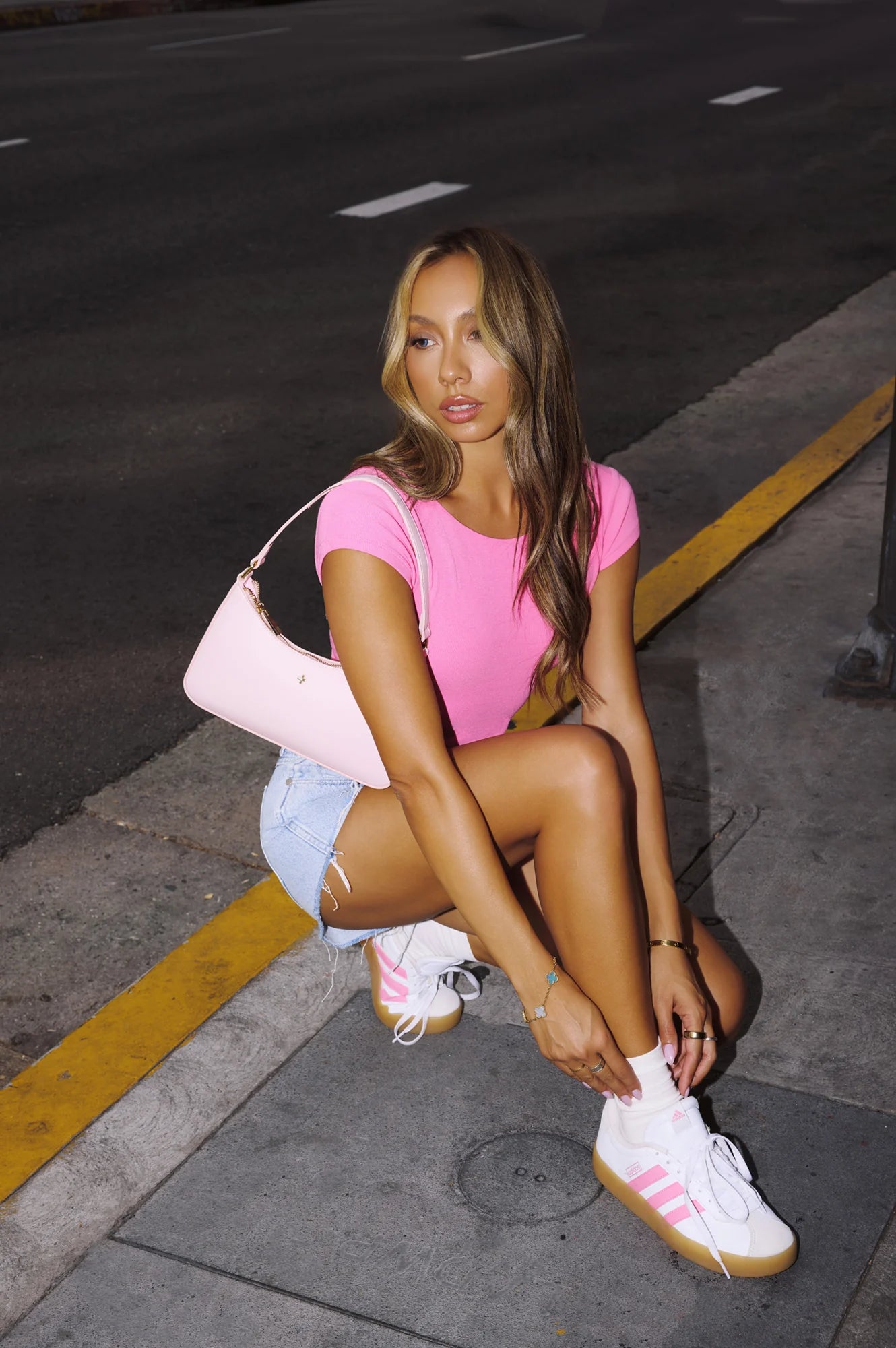 BASE Luxe Rib Scoop Back Tee Pink