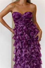 Festival Of You Strapless Tulle Maxi Dress Wine