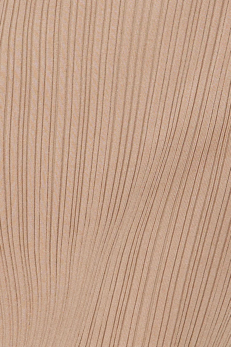Cold Yet Stylish Long Sleeve Ribbed Midi Dress Tan