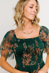 Cassandra Tulle Maxi Dress | Green + Bronze Floral