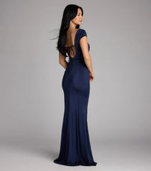 Gloria Cap Sleeve Tie Back Mermaid Formal Dress
