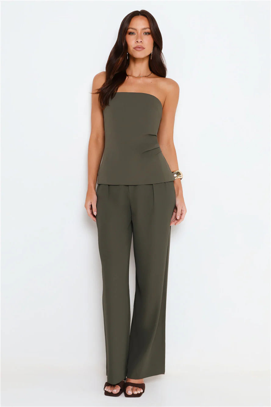 Core Cut Tailored Strapless Top Khaki