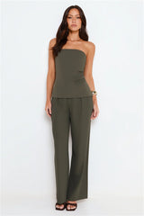 Core Cut Tailored Strapless Top Khaki