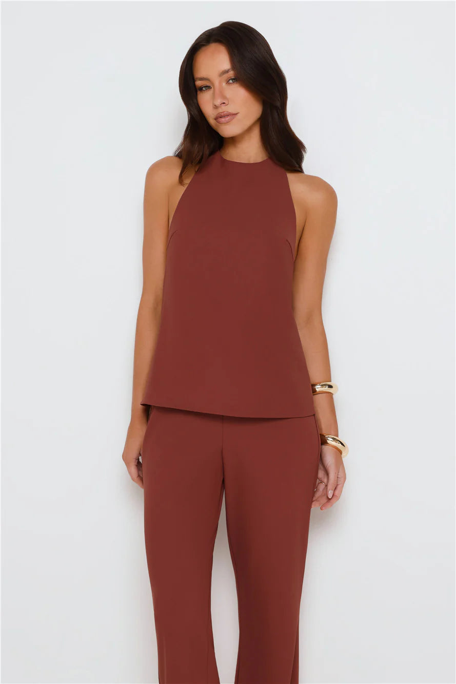 Clean Slate Tailored Halter Top Brown