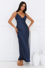 Chic 'Fit Slip Satin Maxi Dress Navy