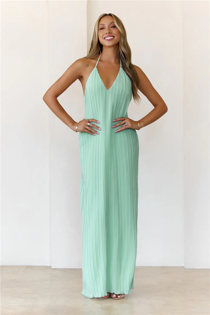 Coastal Euphoria Halter Maxi Dress Green
