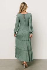 Bayley Smocked Dotted Maxi Dress | Dark Eucalyptus