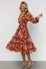 Coventry Tiered Midi Dress | Rust Floral