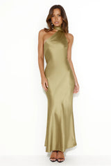 Glistening Star Satin Maxi Dress Olive