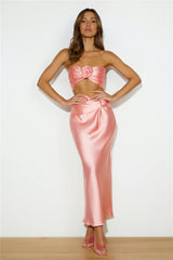 VIPs Accepted Satin Midi Skirt Pink