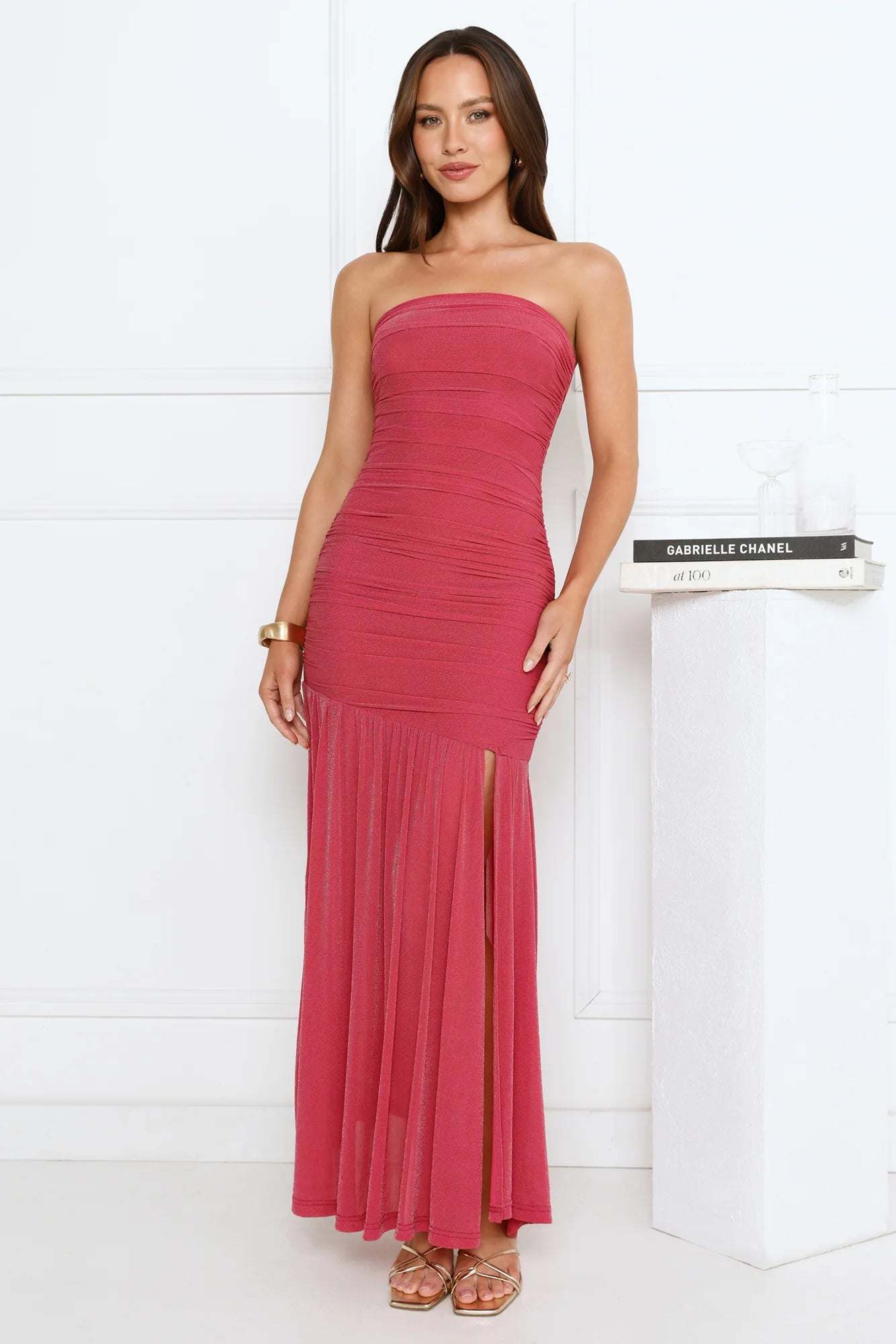Cocktail Queen Strapless Maxi Dress Pink