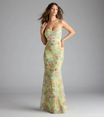 Rosalee Lace-Up Floral Mesh Formal Dress