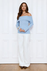 Dreamwave Off Shoulder Knit Top Blue