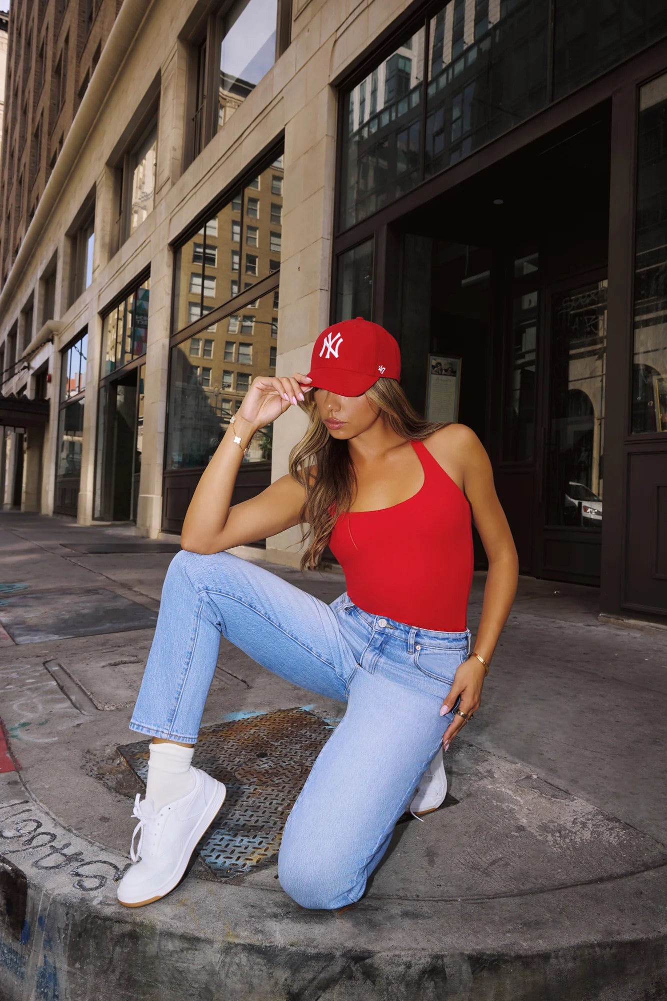 BASE Luxe Rib Simple Silhouette Halter Top Red