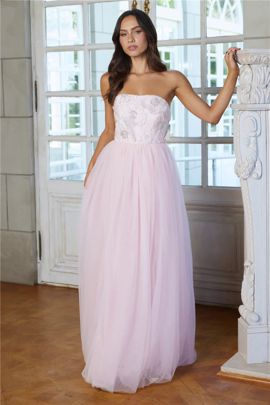 Enchanting Lady Strapless Tulle Maxi Dress Pink
