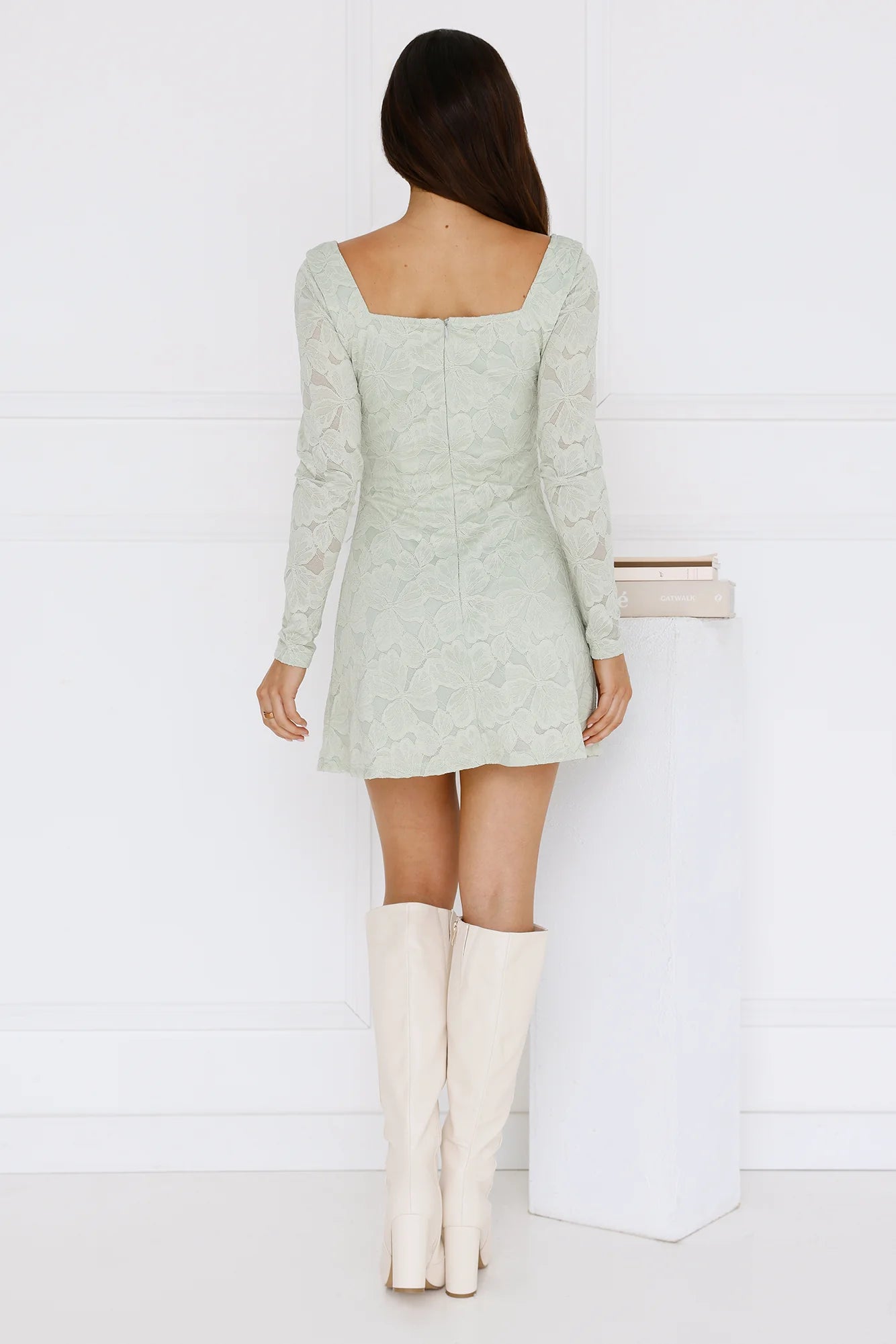 Evergreen Delight Long Sleeve Mini Dress Sage