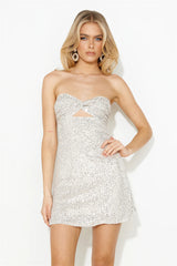 Sparkles Flying Sequins Mini Dress Silver