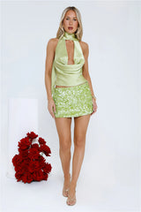 Dazzle Desire Sequin Mini Skirt Green