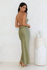 Unveiled Sophistication Satin Maxi Dress Olive