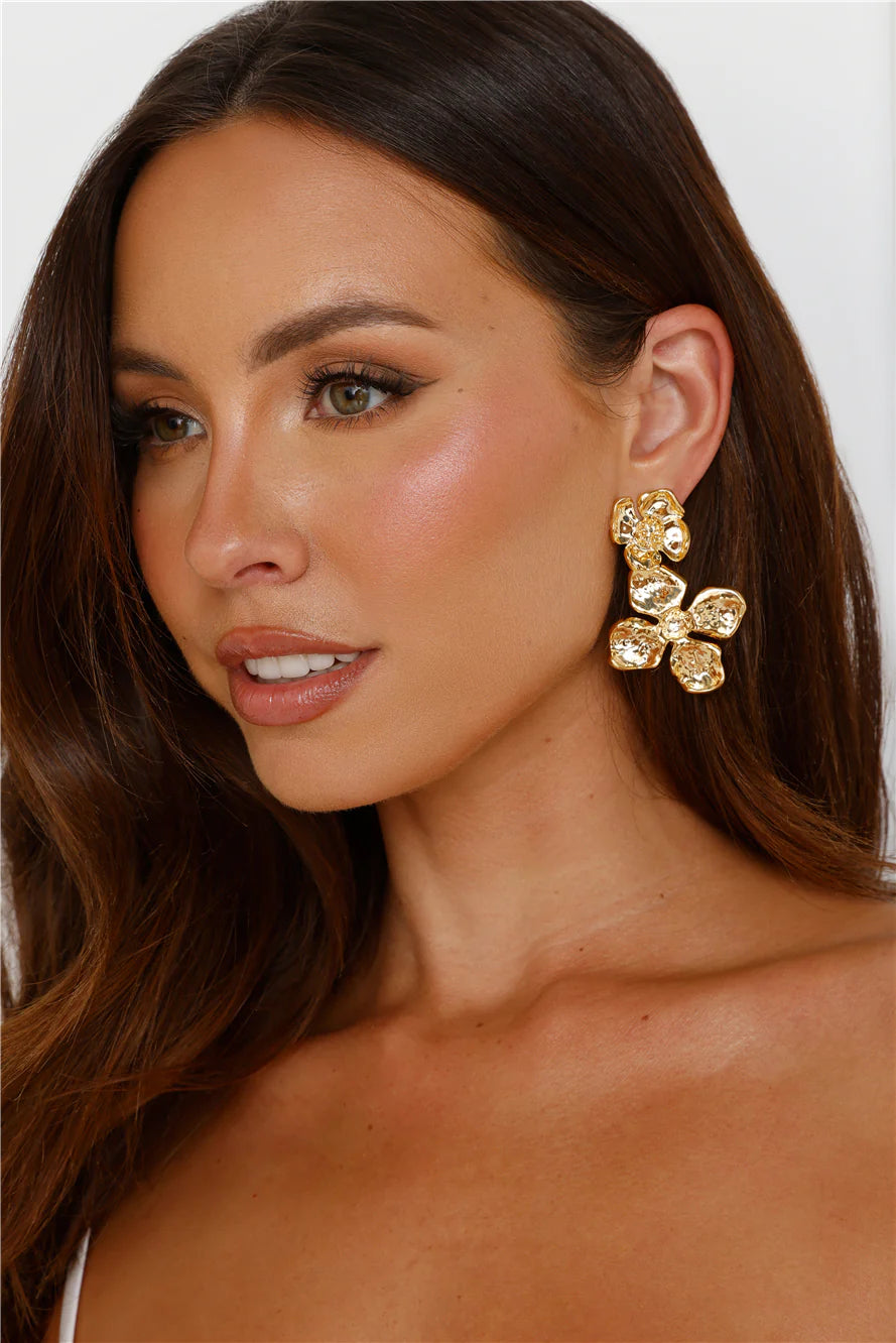 18k Gold Plated Unique Flower Earrings Gold