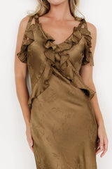 Gianni Satin Ruffle Dress | Olive