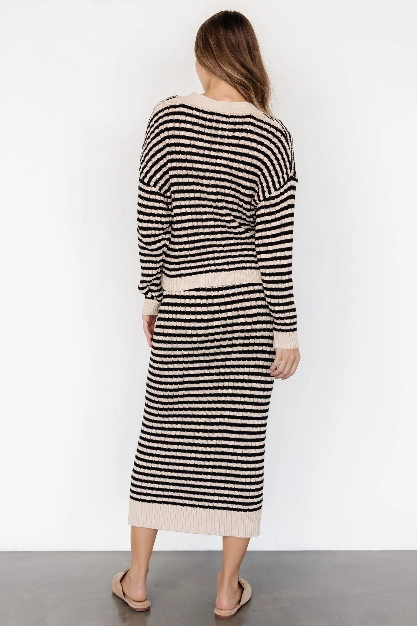 Justina Striped Knit Cardigan | Black + Cream