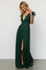 Alexa Embroidered Sequin Maxi Dress | Dark Green
