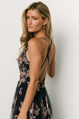 Lucienne Shimmer Maxi Gown | Navy + Rose Gold