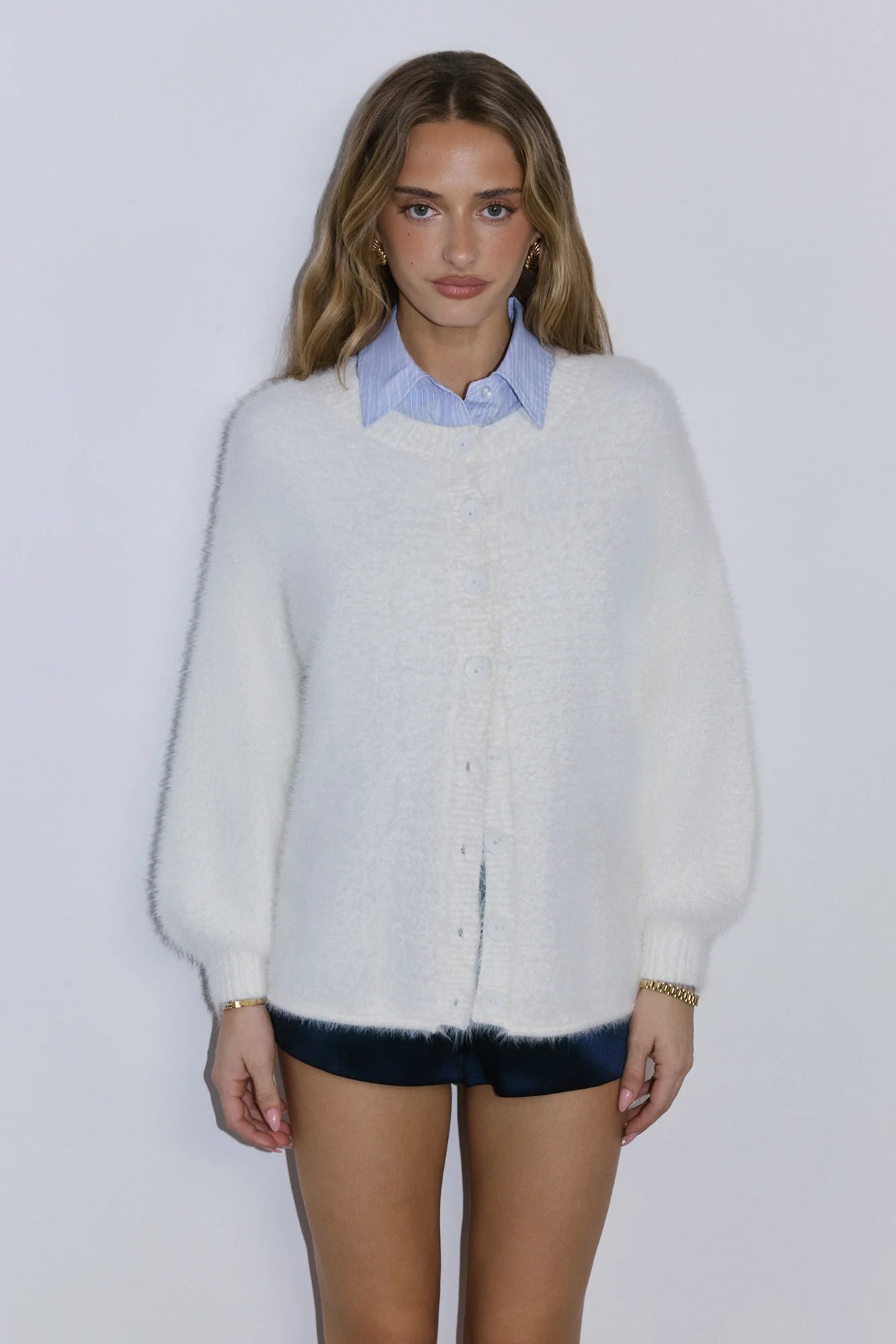 Crisp Snowfall Longline Fluffy Cardigan White