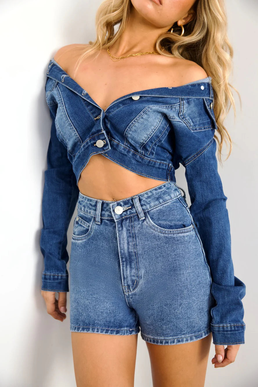 DNM Cropped Denim Jacket Dark Blue