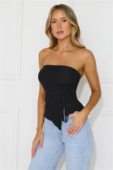 Flirty Game Strapless Mesh Top Black