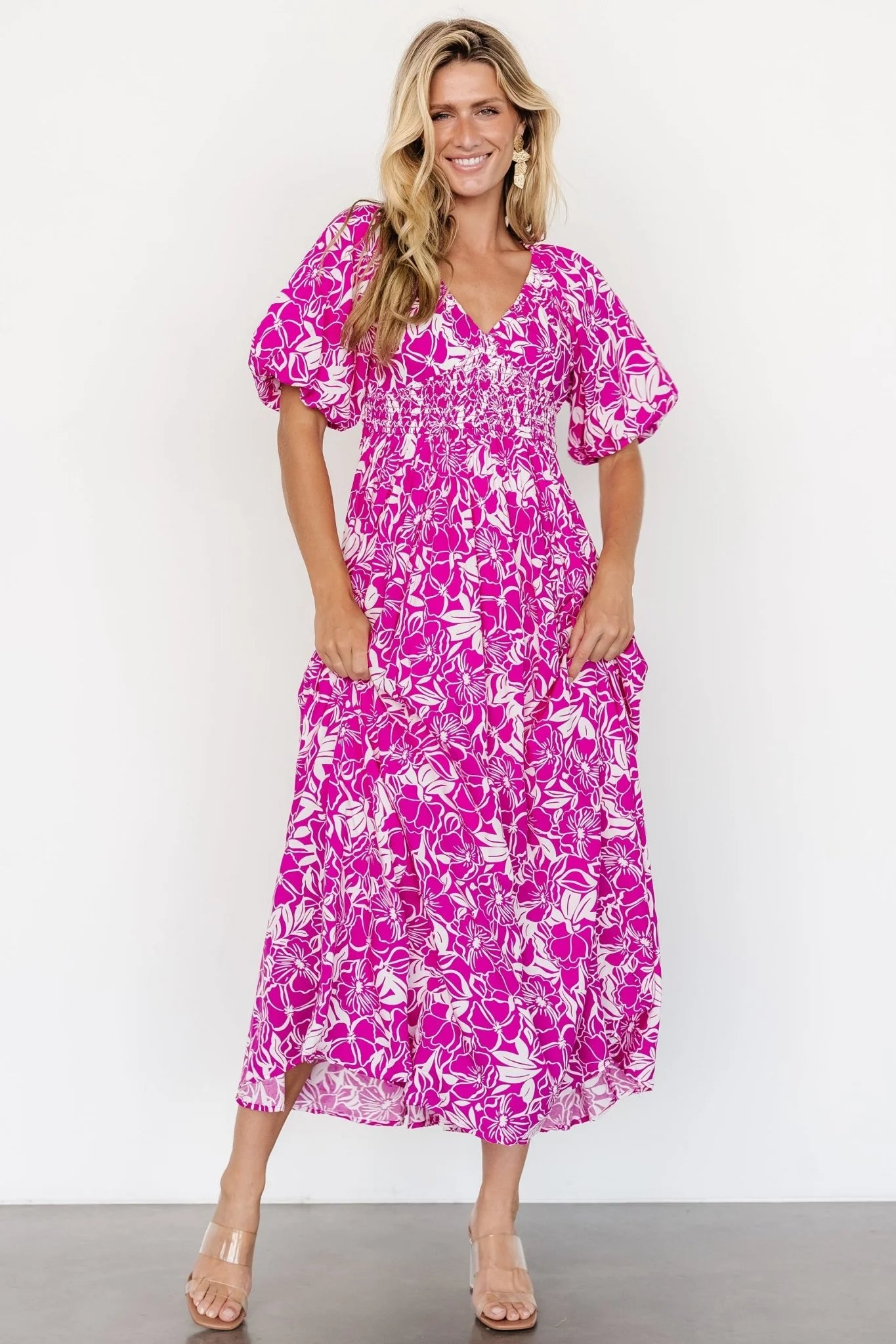 Elaine Maxi Dress | Magenta + White