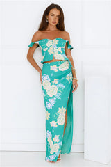 Citrus Wildflowers Off Shoulder Top Green